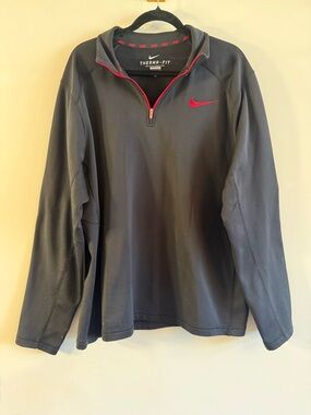 Nike Mens Therma Fit Quarter Zip Pullover XL Black Red Athletic Training Top